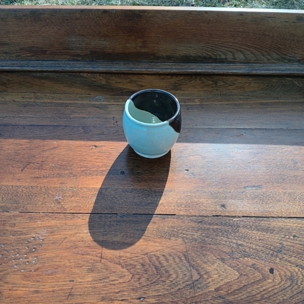 Wheel Thrown Pottery Brown and Light Green Pottery Piece